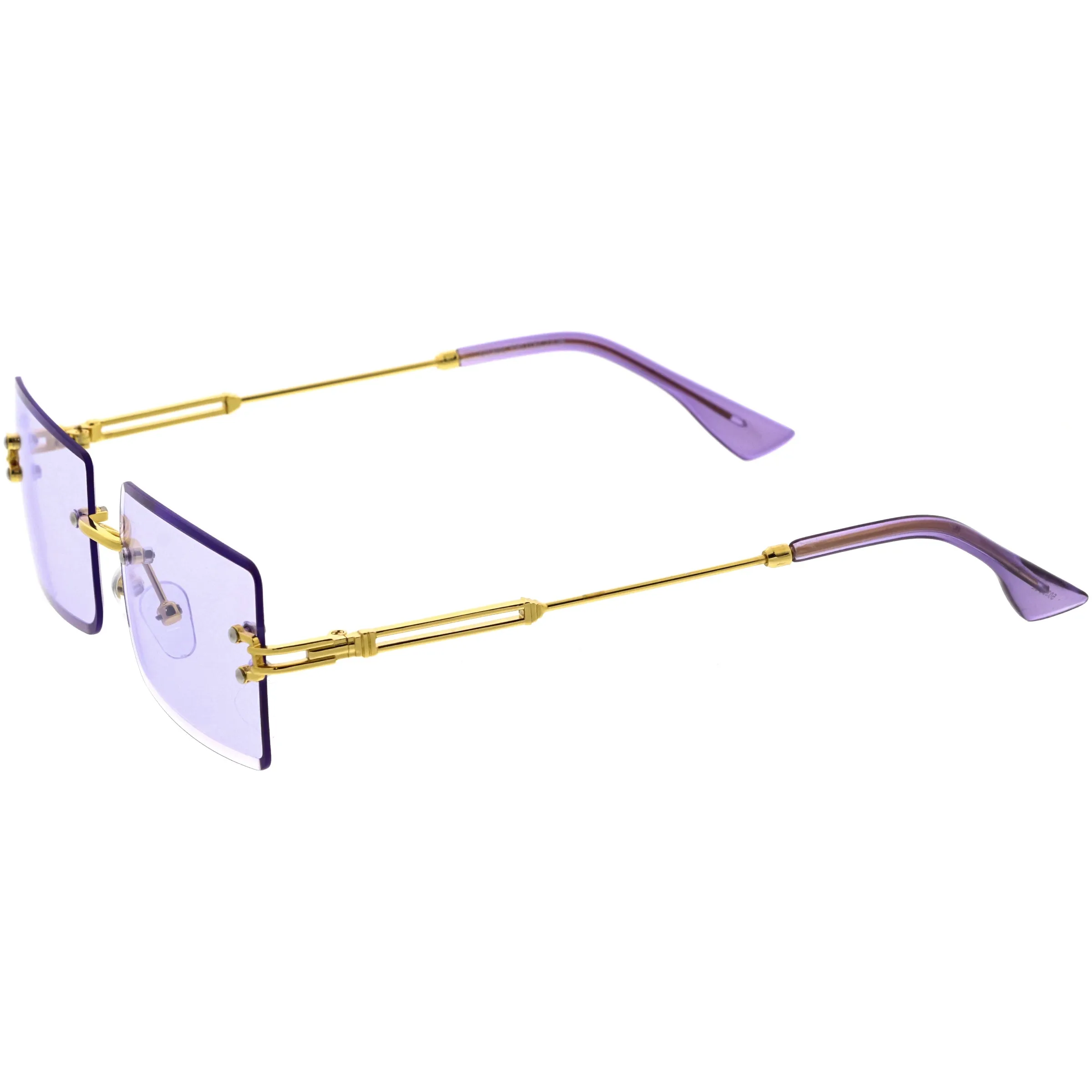 Luxe Color Tinted Bevelled Lens Metal Rectangle Sunglasses D224