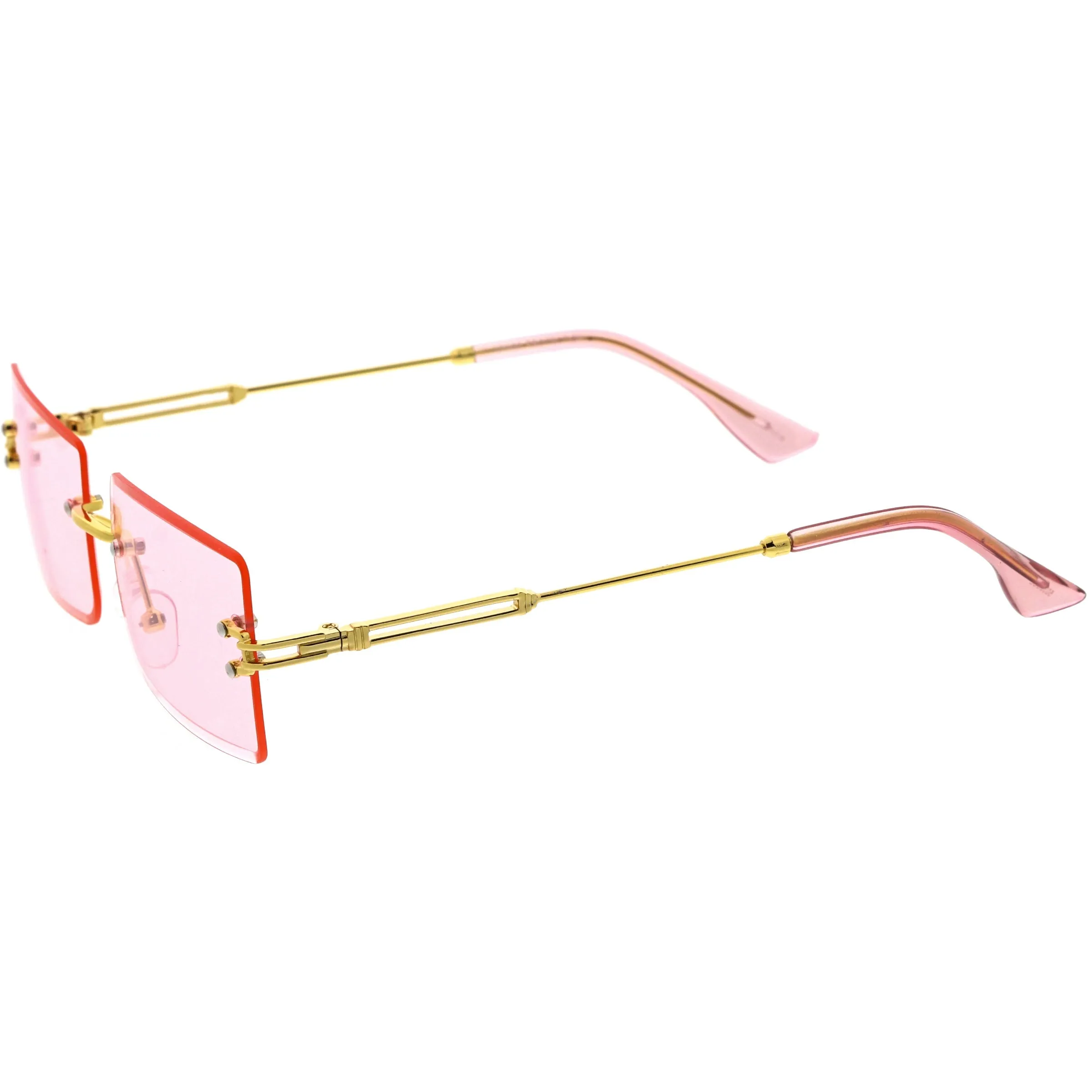 Luxe Color Tinted Bevelled Lens Metal Rectangle Sunglasses D224