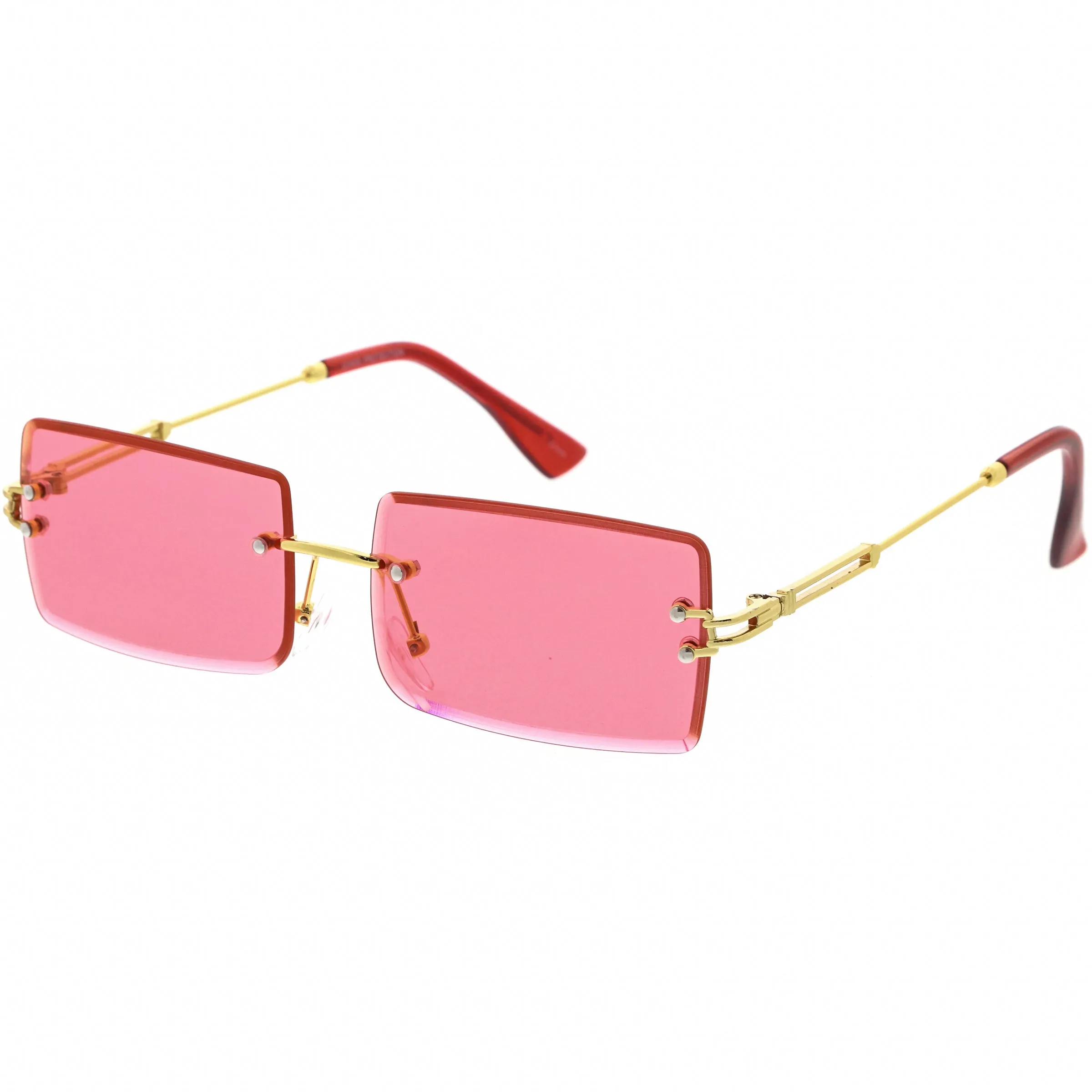 Luxe Color Tinted Bevelled Lens Metal Rectangle Sunglasses D224