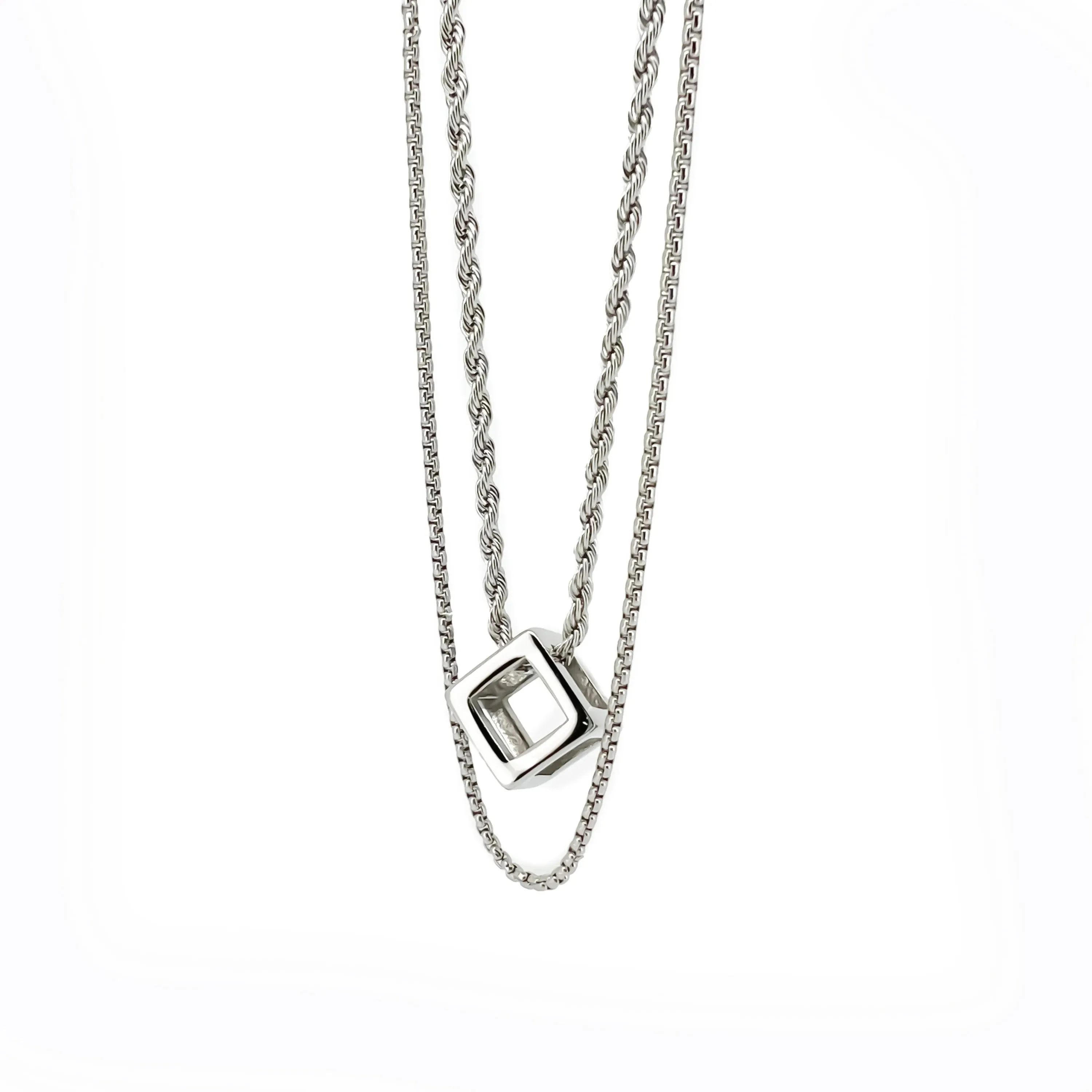 Mattis Stainless Steel Necklace with Geometric Square Pendant