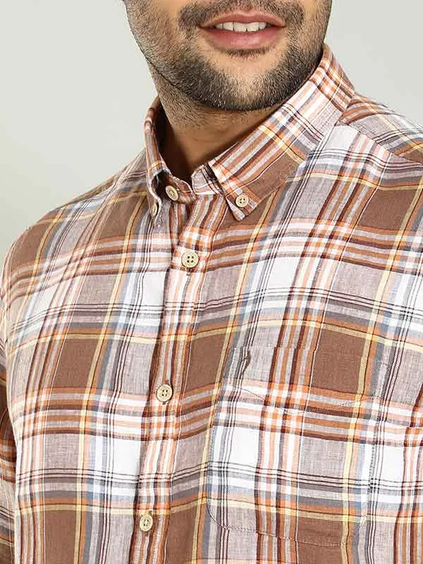 Men Checked Half Sleeve Linen Shirt