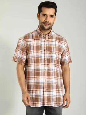 Men Checked Half Sleeve Linen Shirt