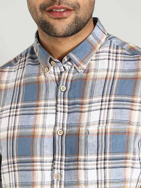 Men Checked Half Sleeve Linen Shirt