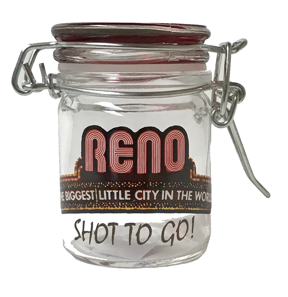 Souvenir Shot Glass Reno, Nevada, Biggest Little City in the World, Stash Jar Shot Glass