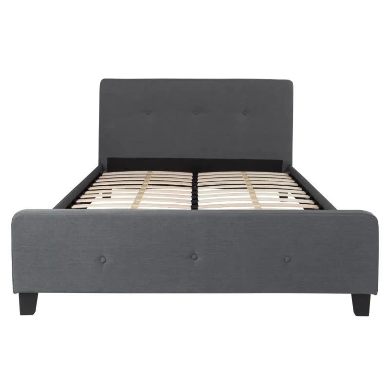 Trendy Nights Queen Size Affordable Platform Hotel Bed Frame ANSI BIFMA Certified Fossil Gray Button Back Fabric