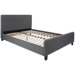 Trendy Nights Queen Size Affordable Platform Hotel Bed Frame ANSI BIFMA Certified Fossil Gray Button Back Fabric